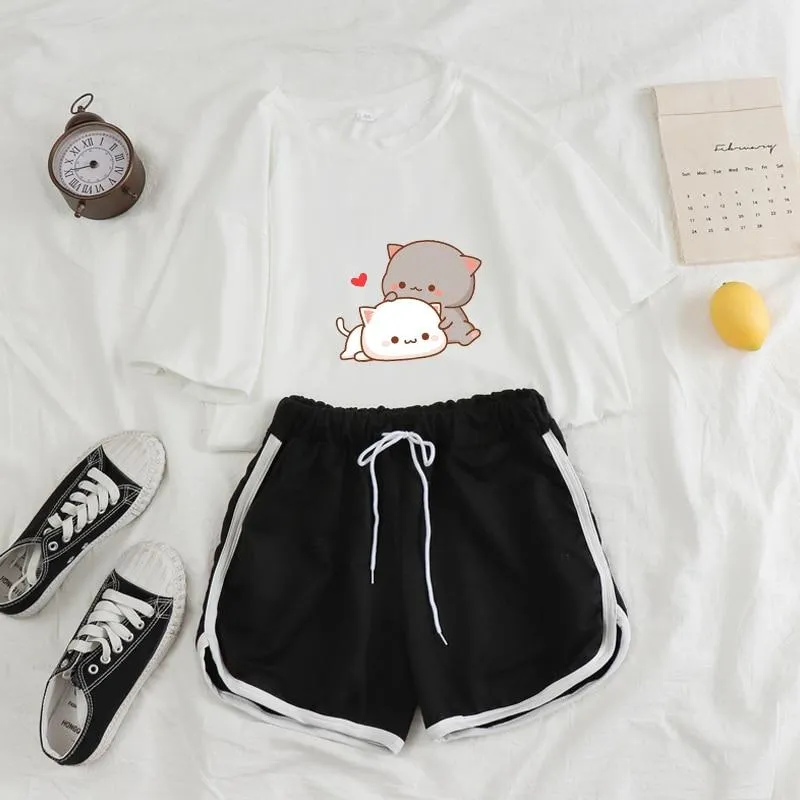 Cuddling Peach & Goma Tee and Shorts Sets