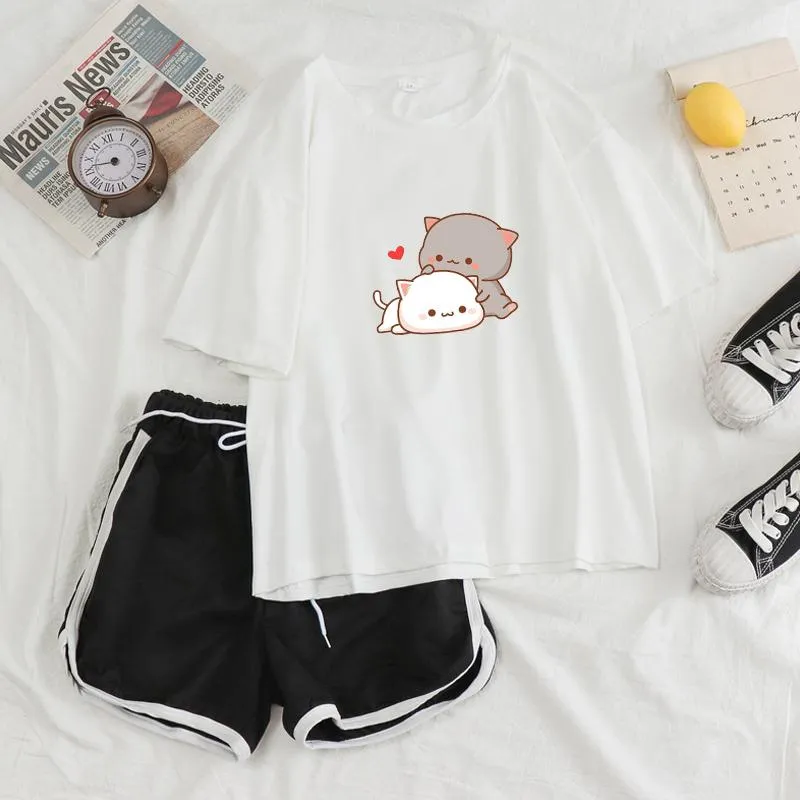 Cuddling Peach & Goma Tee and Shorts Sets