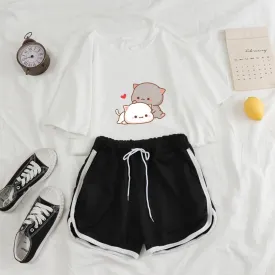 Cuddling Peach & Goma Tee and Shorts Sets