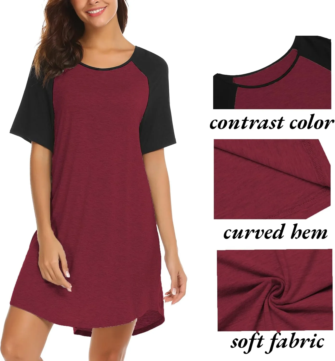 Ekouaer Sleep Shirts for Women Short Sleeve Night Shirts for Sleeping Pullover Nightgown Soft Nightdress S-XXXL