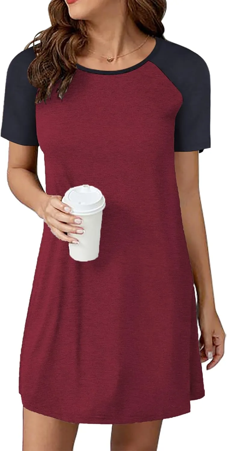 Ekouaer Sleep Shirts for Women Short Sleeve Night Shirts for Sleeping Pullover Nightgown Soft Nightdress S-XXXL