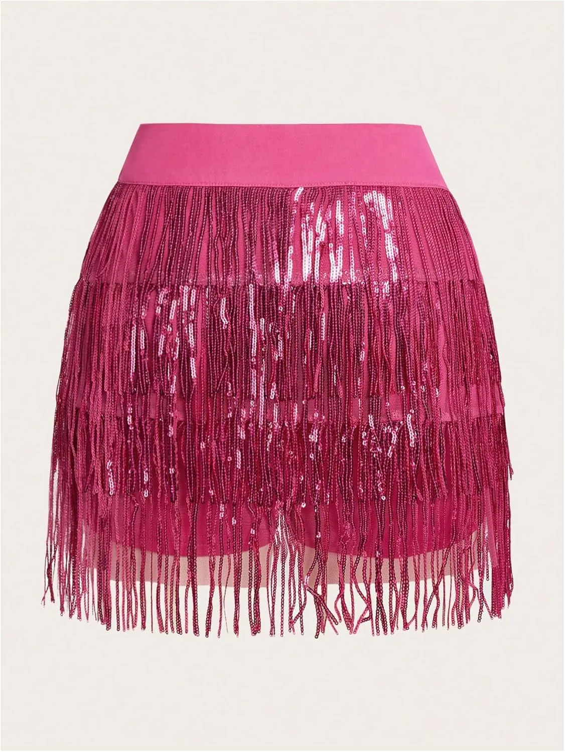 Floerns Women's Sparkly Sequin Fringe Skirt Belly Dance Disco Tassel Rave Mini Skirt