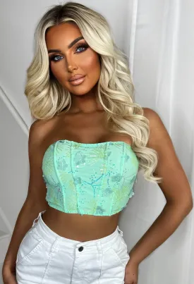 Glam Diva Mint Green Flower Sequin Crop Top