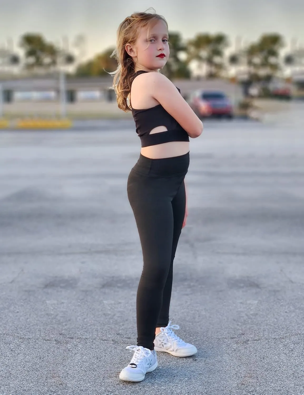 Gnainach Girls Running Pants High Waisted Soft Comfy Elastic Compression Yoga Leggings for Toddler Kids Teens Dance Workout