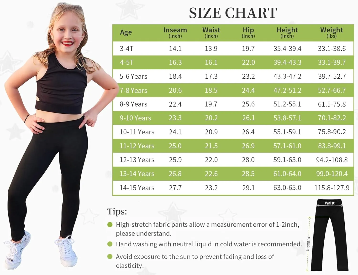 Gnainach Girls Running Pants High Waisted Soft Comfy Elastic Compression Yoga Leggings for Toddler Kids Teens Dance Workout