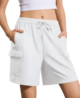 IVIR Women's Bermuda Shorts Sweat Shorts Knee Length Comfy Cotton Long Shorts with 4 Pockets for Summer Casual Hiking