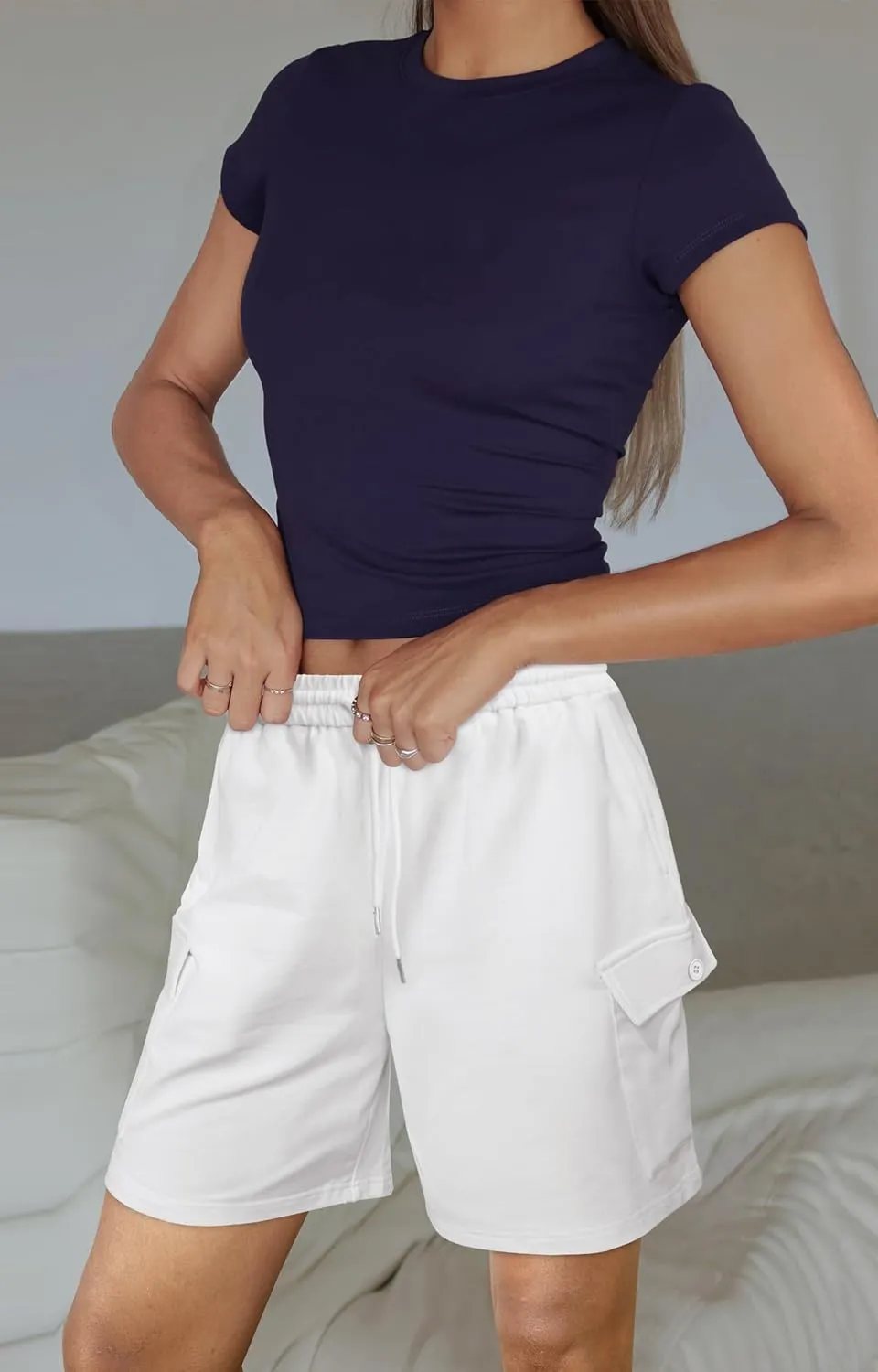IVIR Women's Bermuda Shorts Sweat Shorts Knee Length Comfy Cotton Long Shorts with 4 Pockets for Summer Casual Hiking