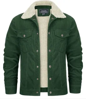 KEFITEVD Men's Corduroy Jacket Sherpa Lined Fleece Trucker Jackets Cotton Turn-down Collar Jacket Warm Winter Coat