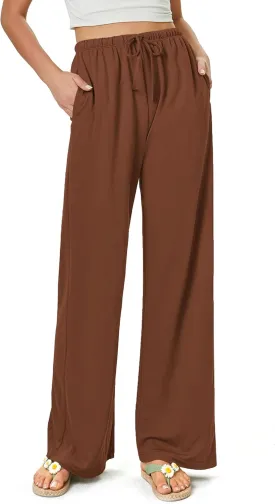keriffe Summer Outfits Flowy Palazzo Pants for Women 2025 High Waisted Wide Leg Beach Casual Vacation Pants Trousers Pockets