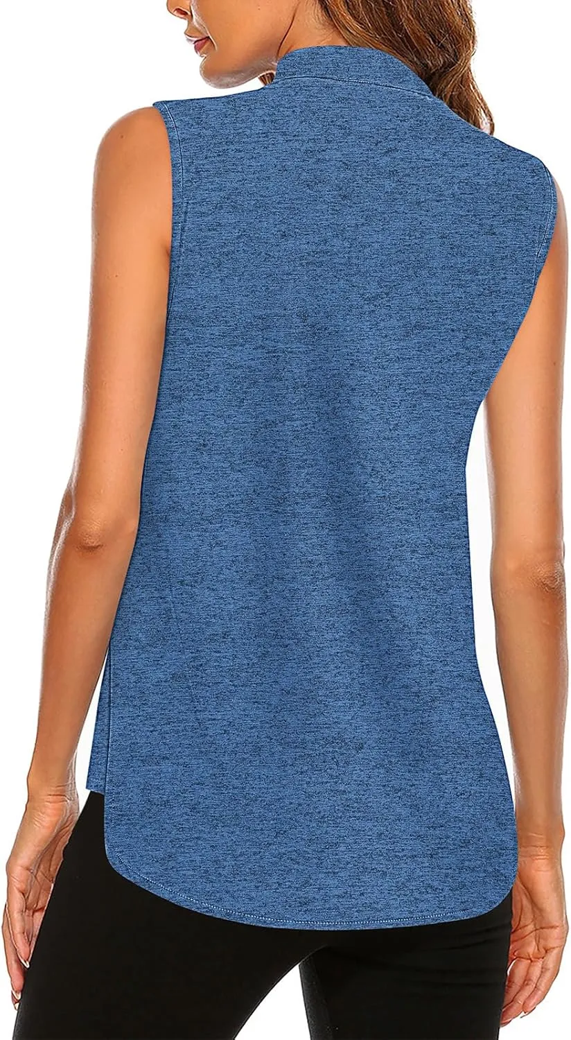 Koscacy Womens Golf Shirts Tank Tops for Women 2025 Loose Fit Sleeveless with Collar Yoga Athletic Running Shirts
