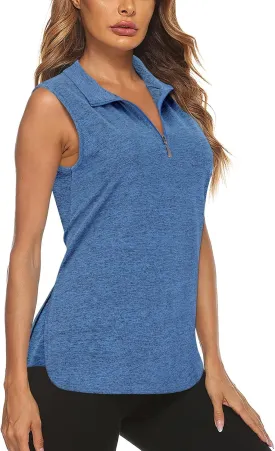 Koscacy Womens Golf Shirts Tank Tops for Women 2025 Loose Fit Sleeveless with Collar Yoga Athletic Running Shirts