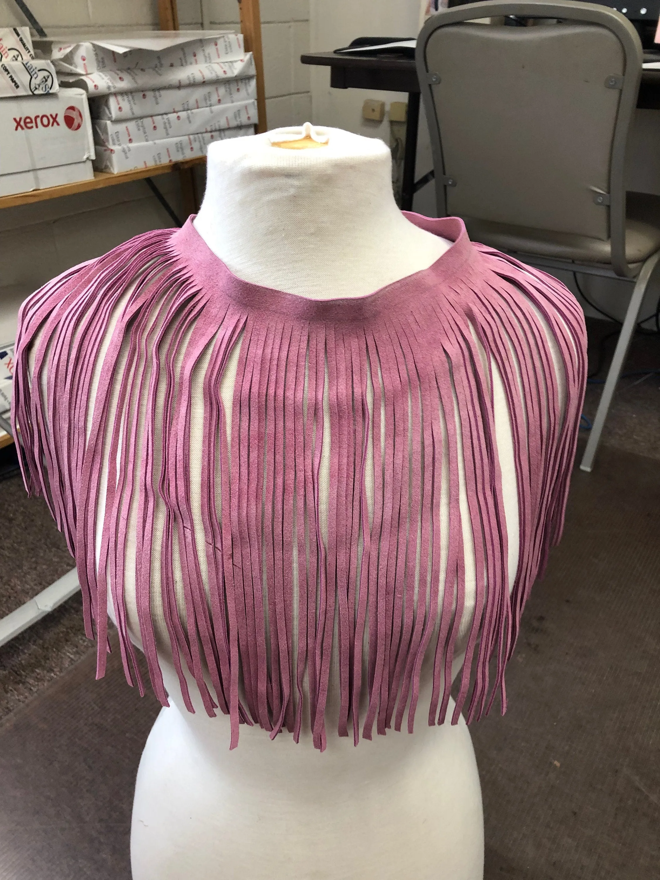 Leather Fringe Fuscia , 10 inch length with 1/2" bias at the top,, Sold by the Foot