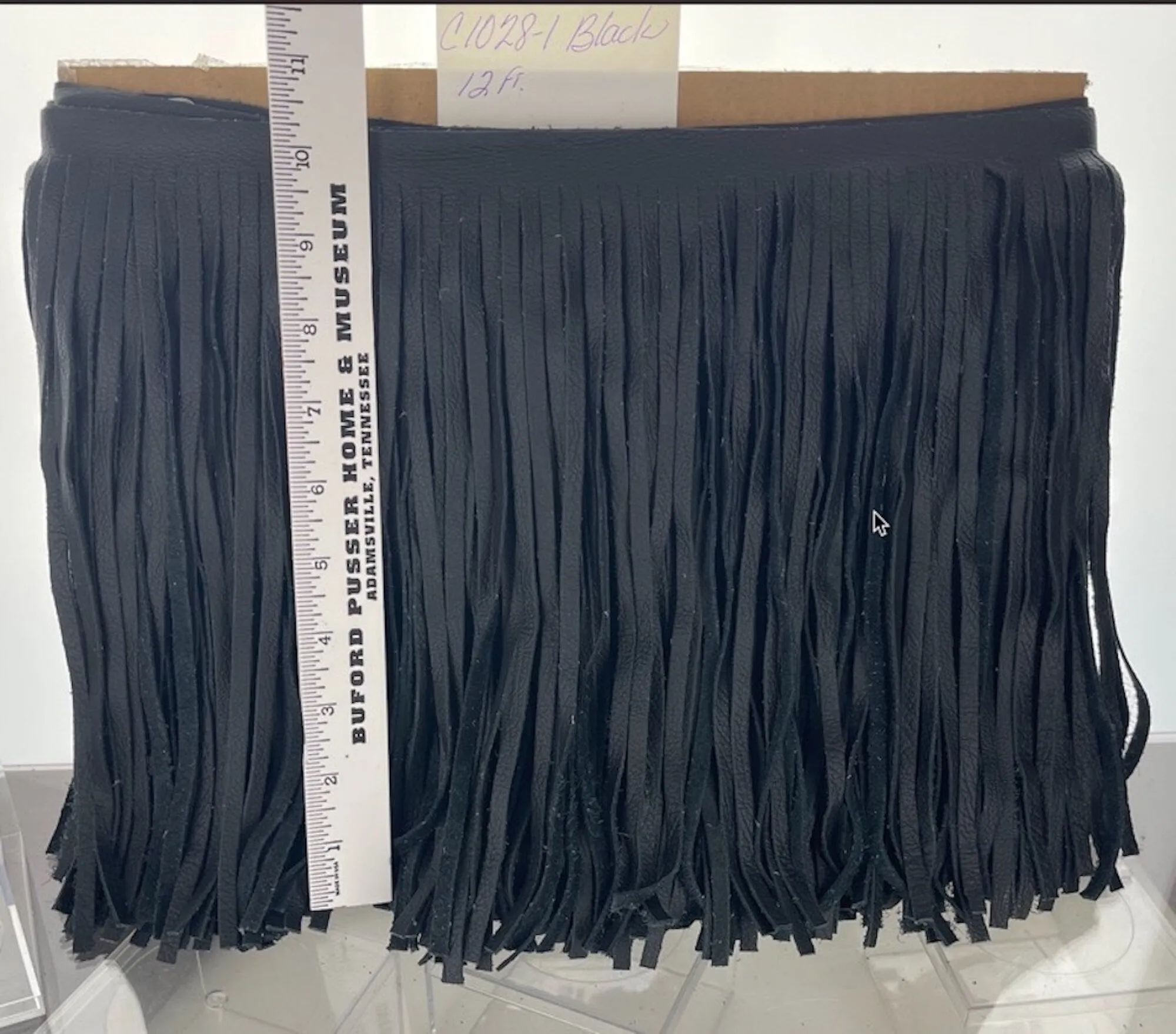 LeatherFringe,  10" Genuine Leather Fringe, black , 1/2" top bias, Made in USA, sold by the foot. C1028-1 Black