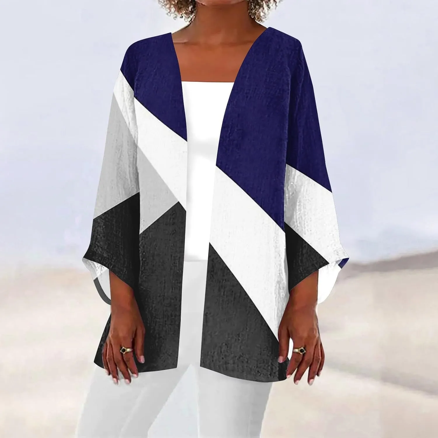 Long Sleeve Kimono for Womens Retro Print Casual Duster Blouse Tops Coat 3/4 Sleeve Jackets Lightweight Cardigans