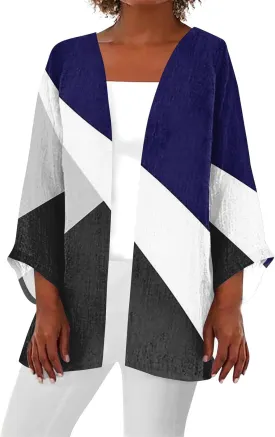 Long Sleeve Kimono for Womens Retro Print Casual Duster Blouse Tops Coat 3/4 Sleeve Jackets Lightweight Cardigans
