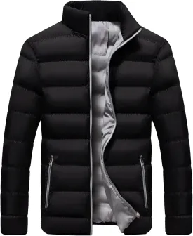 Maiyifu-GJ Men Winter Down Coat Jacket Lightweight Warm Thicken Padded Outerwear Stand Collar Ski Hiking Travel Warm Overcoat