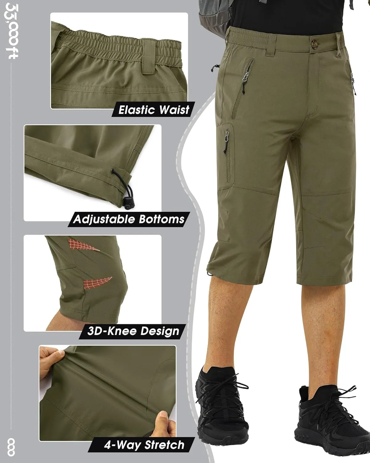 Men's Hiking Golf Capri Pants 3/4 Cargo Quick Dry Lightweight Stretch Below Knee Shorts Pants Travel Casual