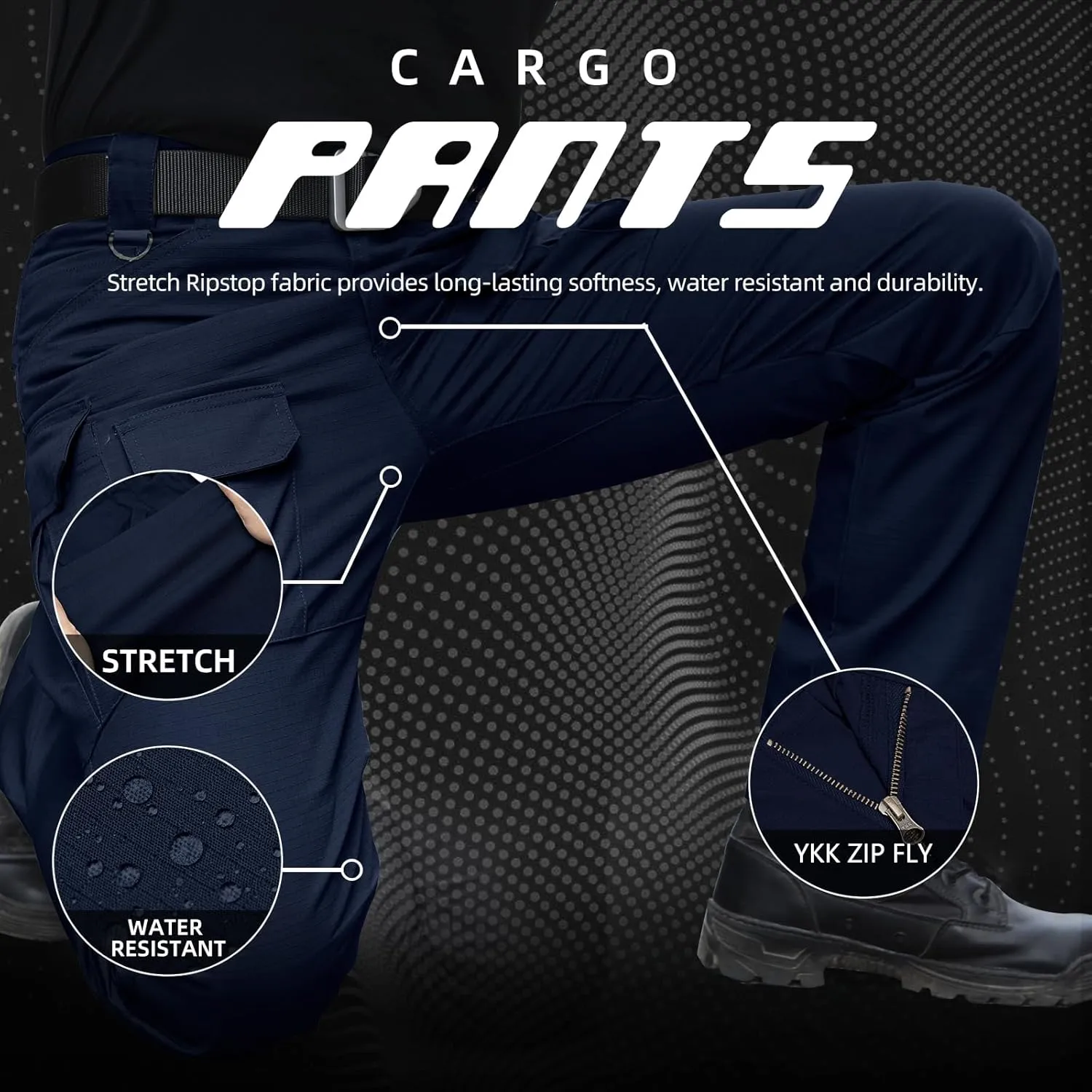 Men's Stretch Tactical Pants Water Resistant Ripstop Cargo Pants Outdoor Lightweight EDC Work Hiking Pants