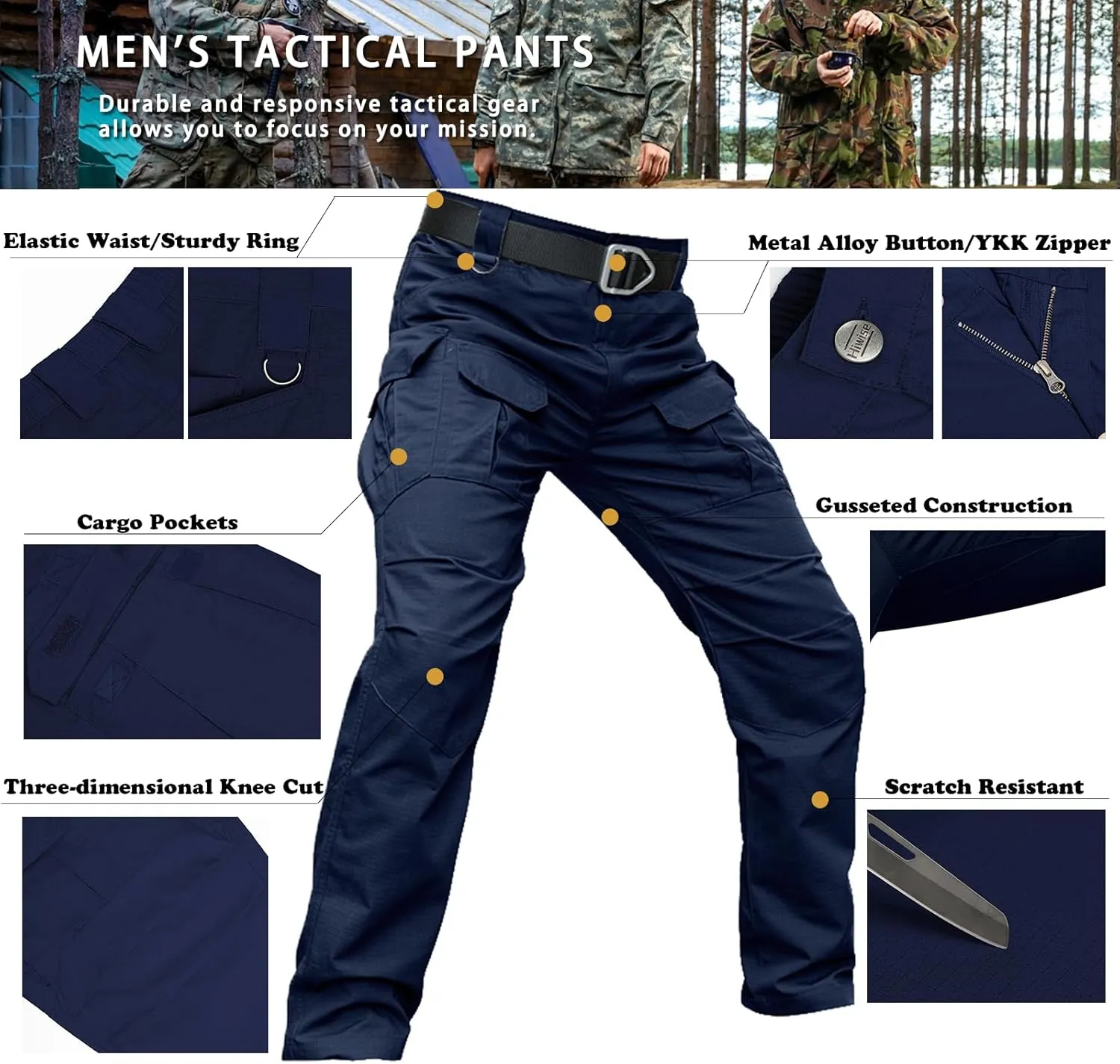 Men's Stretch Tactical Pants Water Resistant Ripstop Cargo Pants Outdoor Lightweight EDC Work Hiking Pants