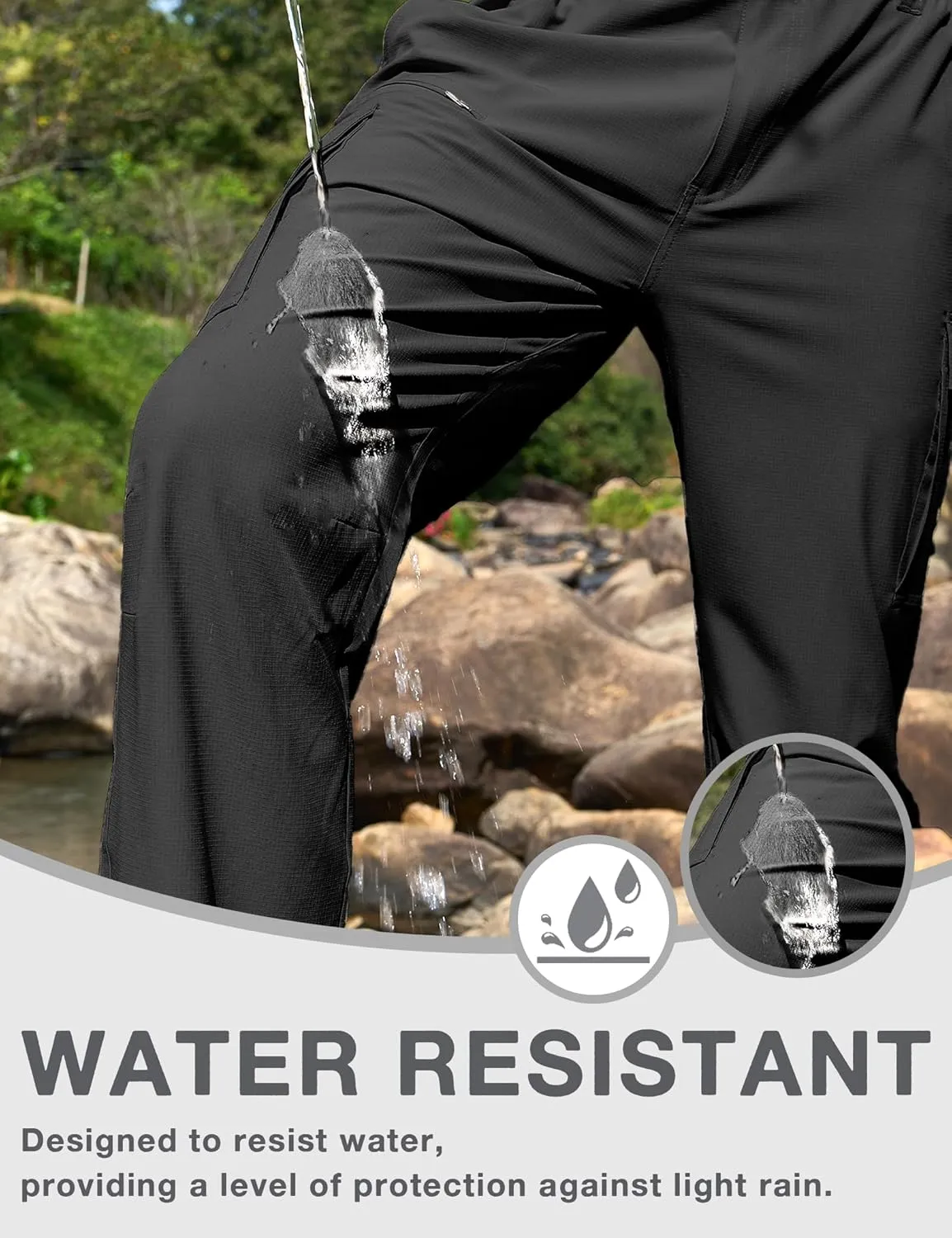 MOURCE Hiking Pants Men Lightweight - Water Resistant Quick Dry Outdoor Cargo Pants for Men with 8 Pockets