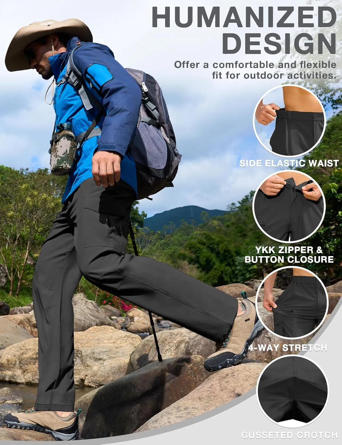 MOURCE Hiking Pants Men Lightweight - Water Resistant Quick Dry Outdoor Cargo Pants for Men with 8 Pockets