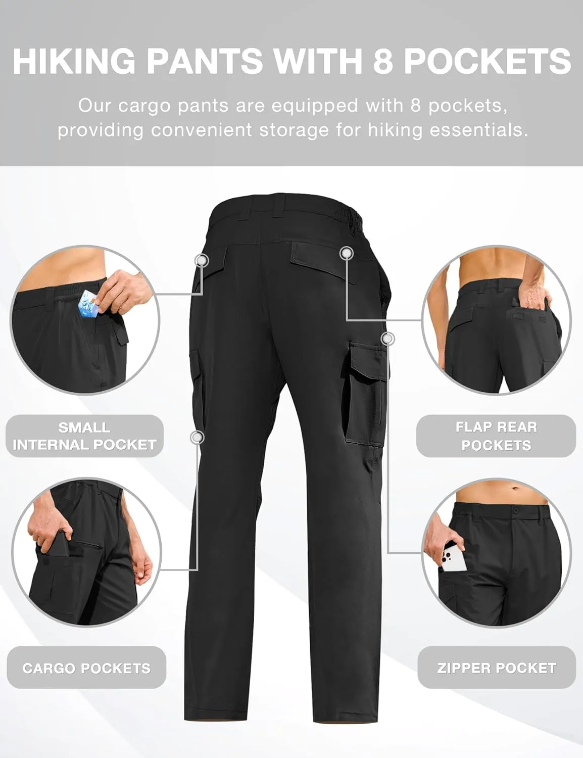 MOURCE Hiking Pants Men Lightweight - Water Resistant Quick Dry Outdoor Cargo Pants for Men with 8 Pockets