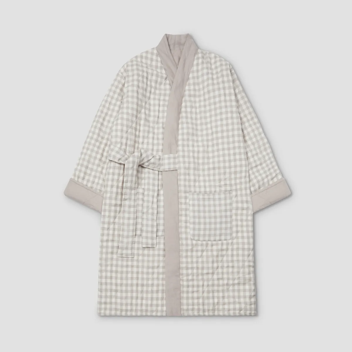 Mushroom Gingham Linen Housecoat