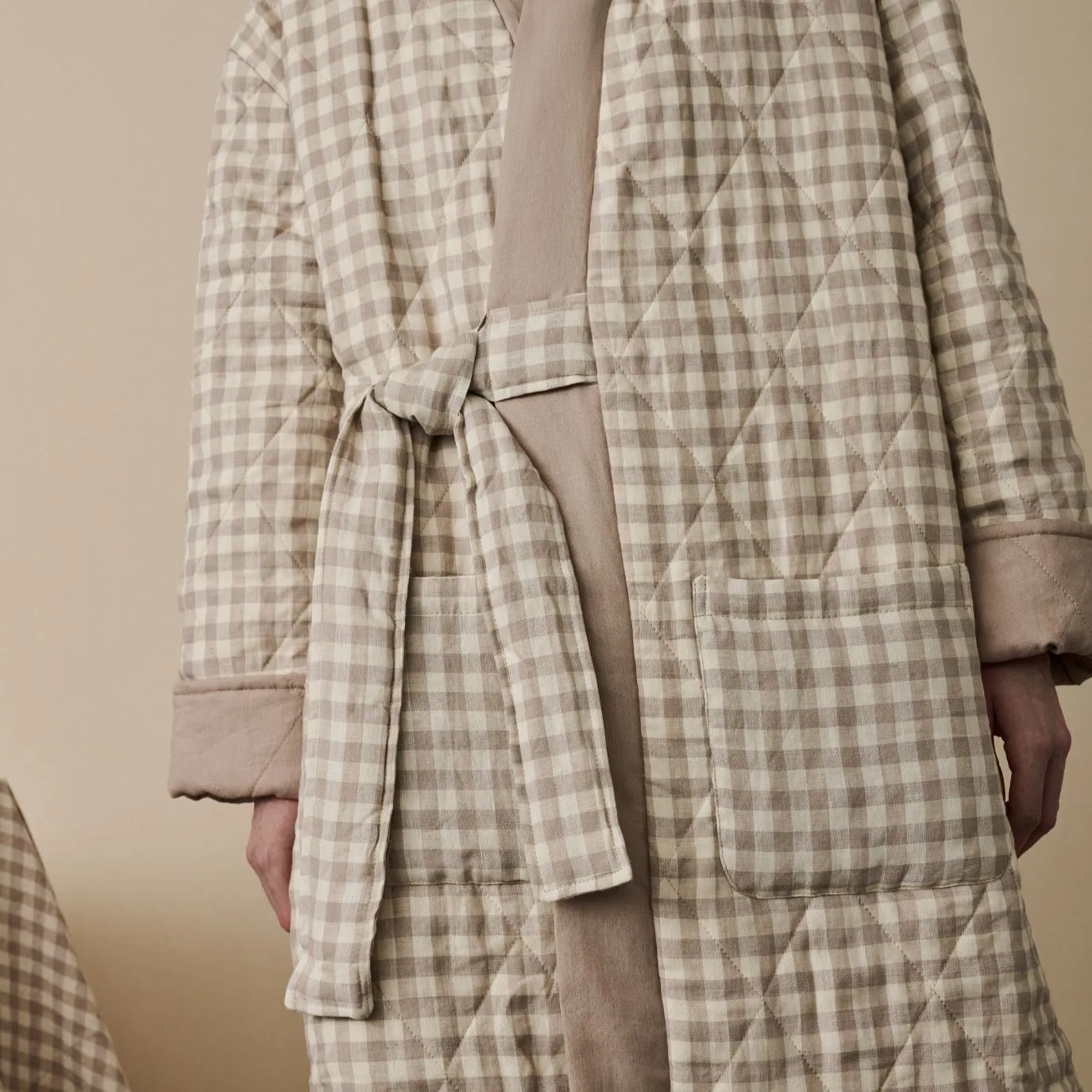 Mushroom Gingham Linen Housecoat
