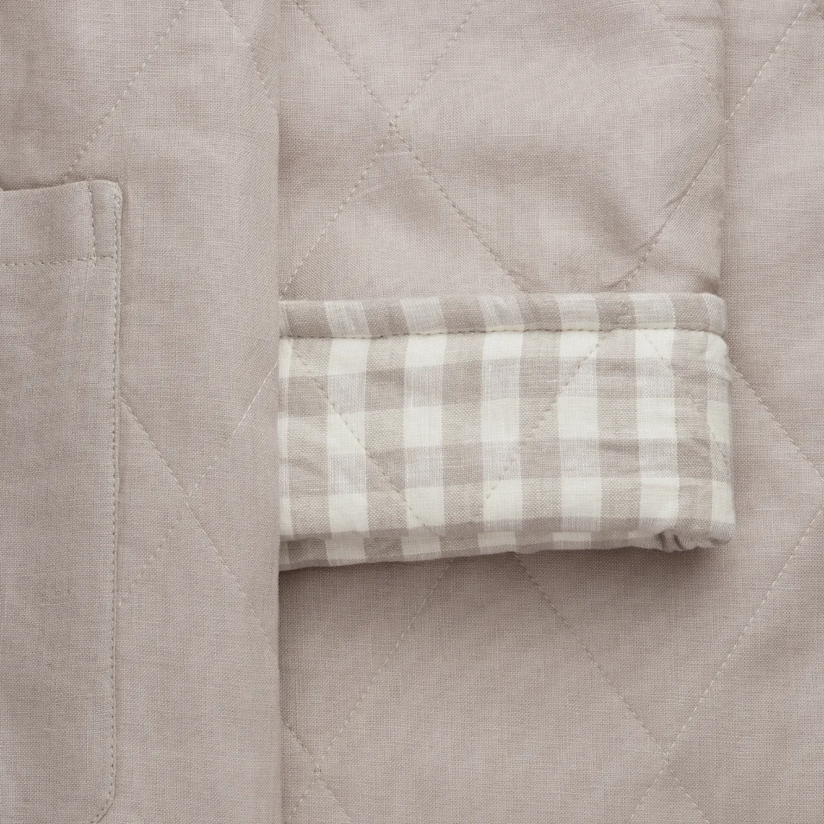 Mushroom Gingham Linen Housecoat