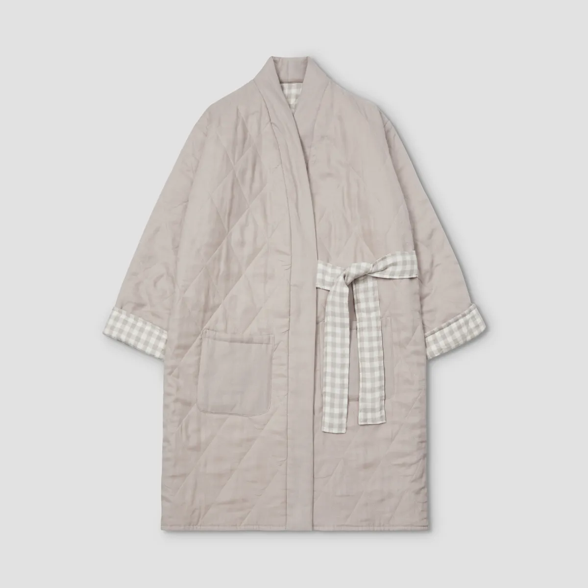 Mushroom Gingham Linen Housecoat