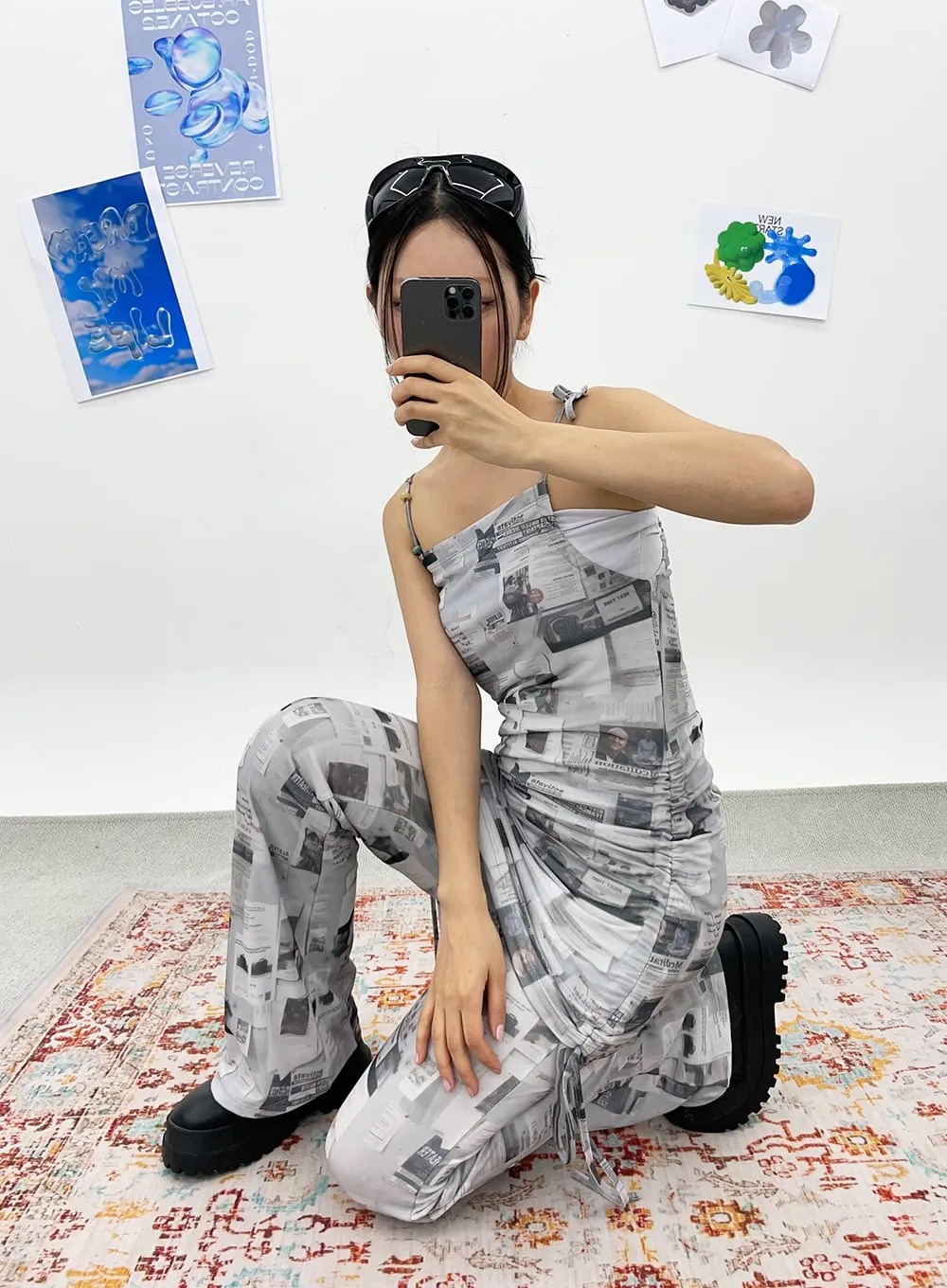 Newspaper Print Pants CY308