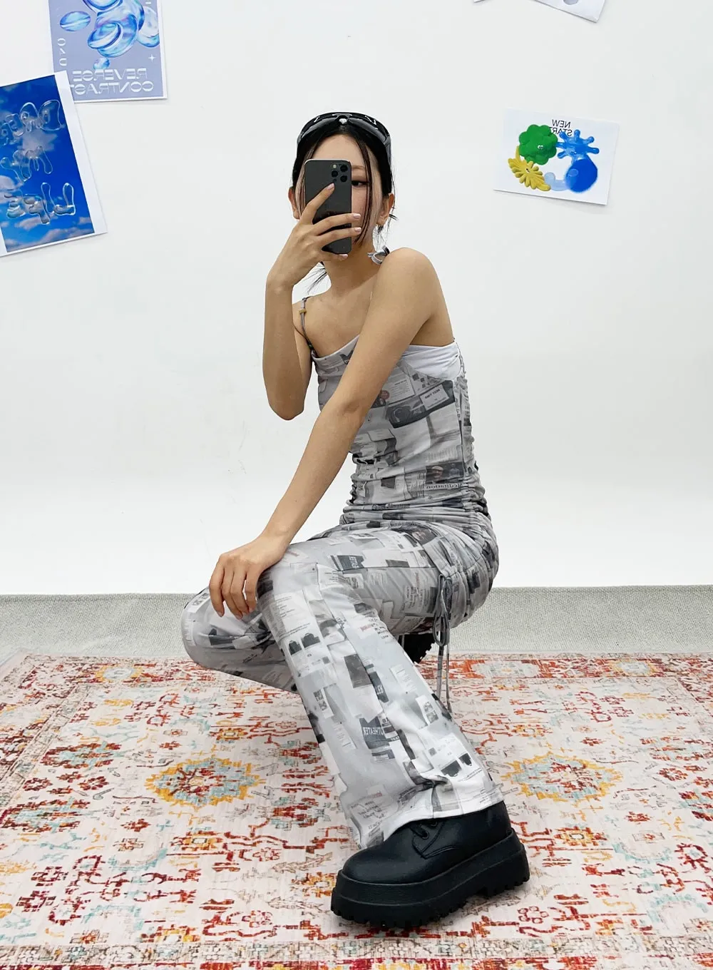 Newspaper Print Pants CY308