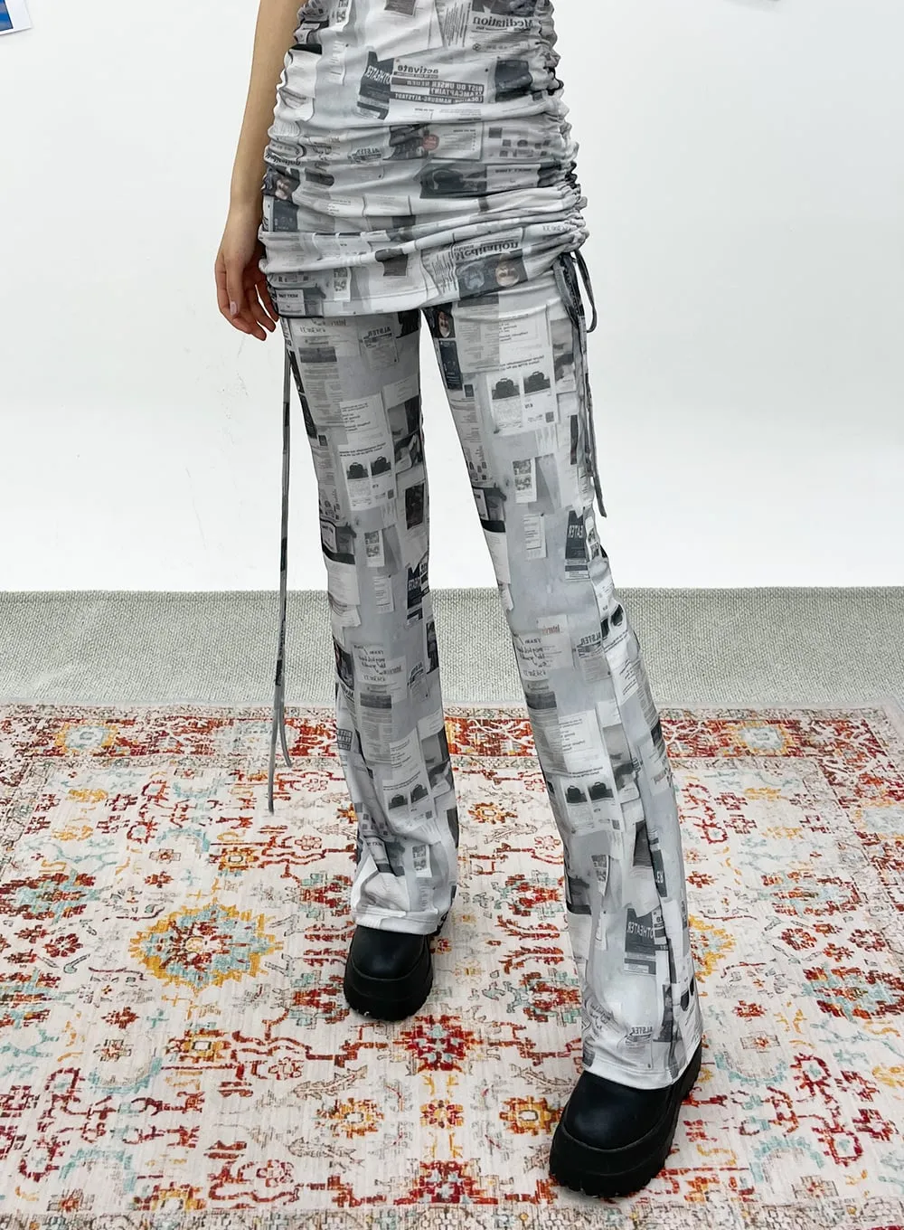 Newspaper Print Pants CY308