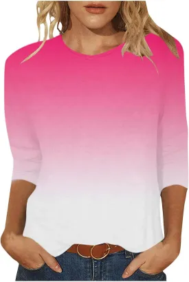 T Shirts for Women Summer Fall 3/4 Sleeve Boat Neck Loose Fit Long Tops T Shirt Women 2025 KQ