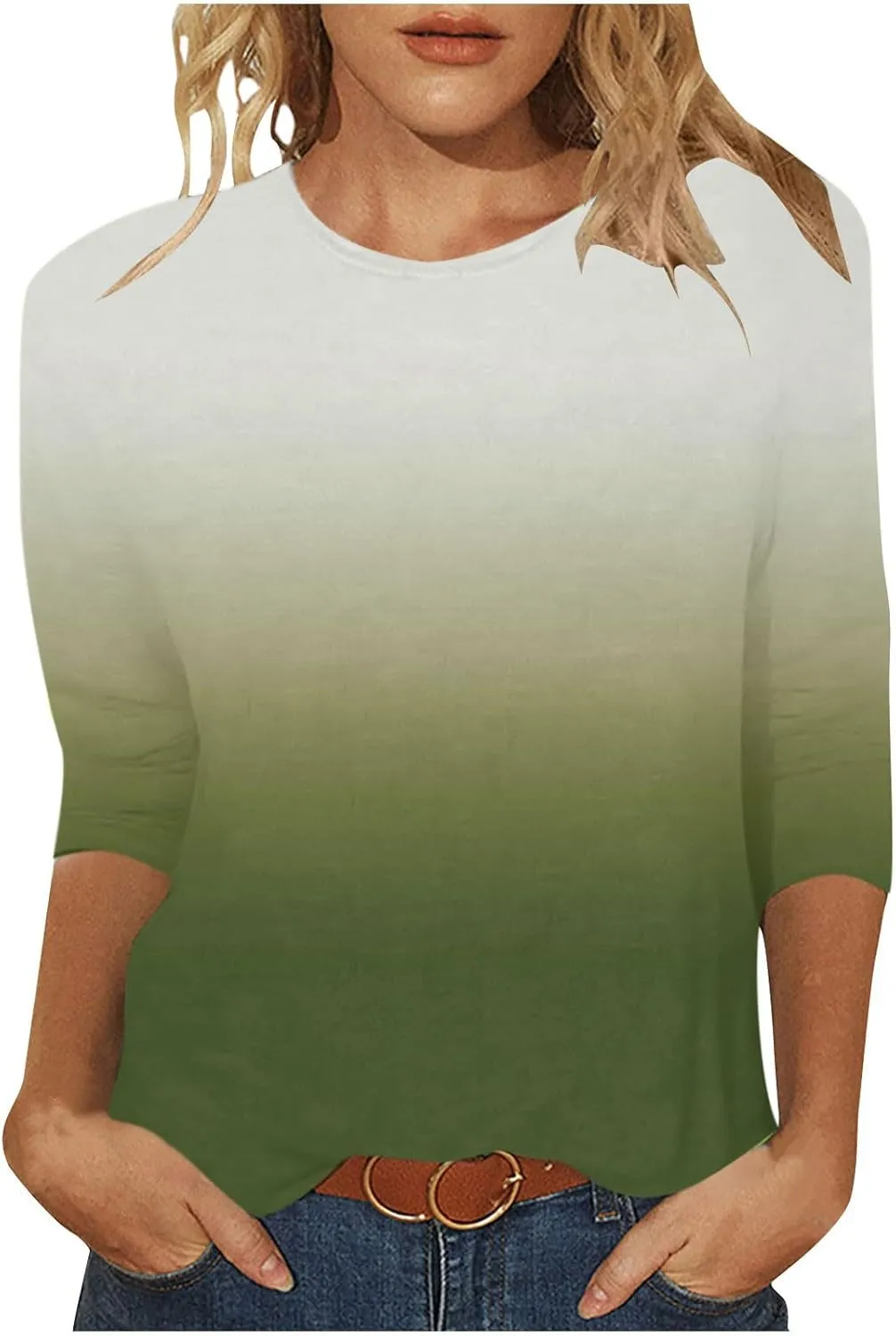 T Shirts for Women Summer Fall 3/4 Sleeve Boat Neck Loose Fit Long Tops T Shirt Women 2025 KQ