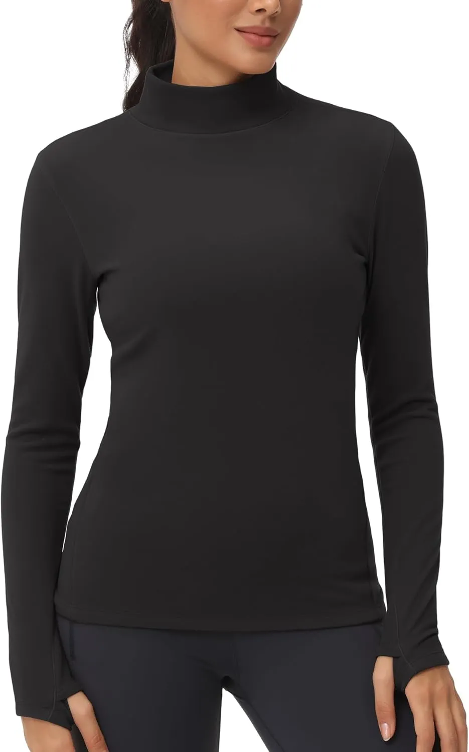 THE GYM PEOPLE Women's Mock Turtleneck Long Sleeve Shirts Fleece Thermal Underwear Pullover Tops with Thumb Hole