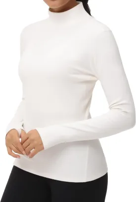 THE GYM PEOPLE Women's Mock Turtleneck Long Sleeve Shirts Fleece Thermal Underwear Pullover Tops with Thumb Hole