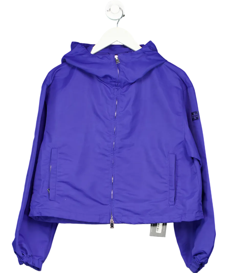 Tory Burch Cropped Logo Plaque Windbreaker In Royal Cobalt Blue UK M