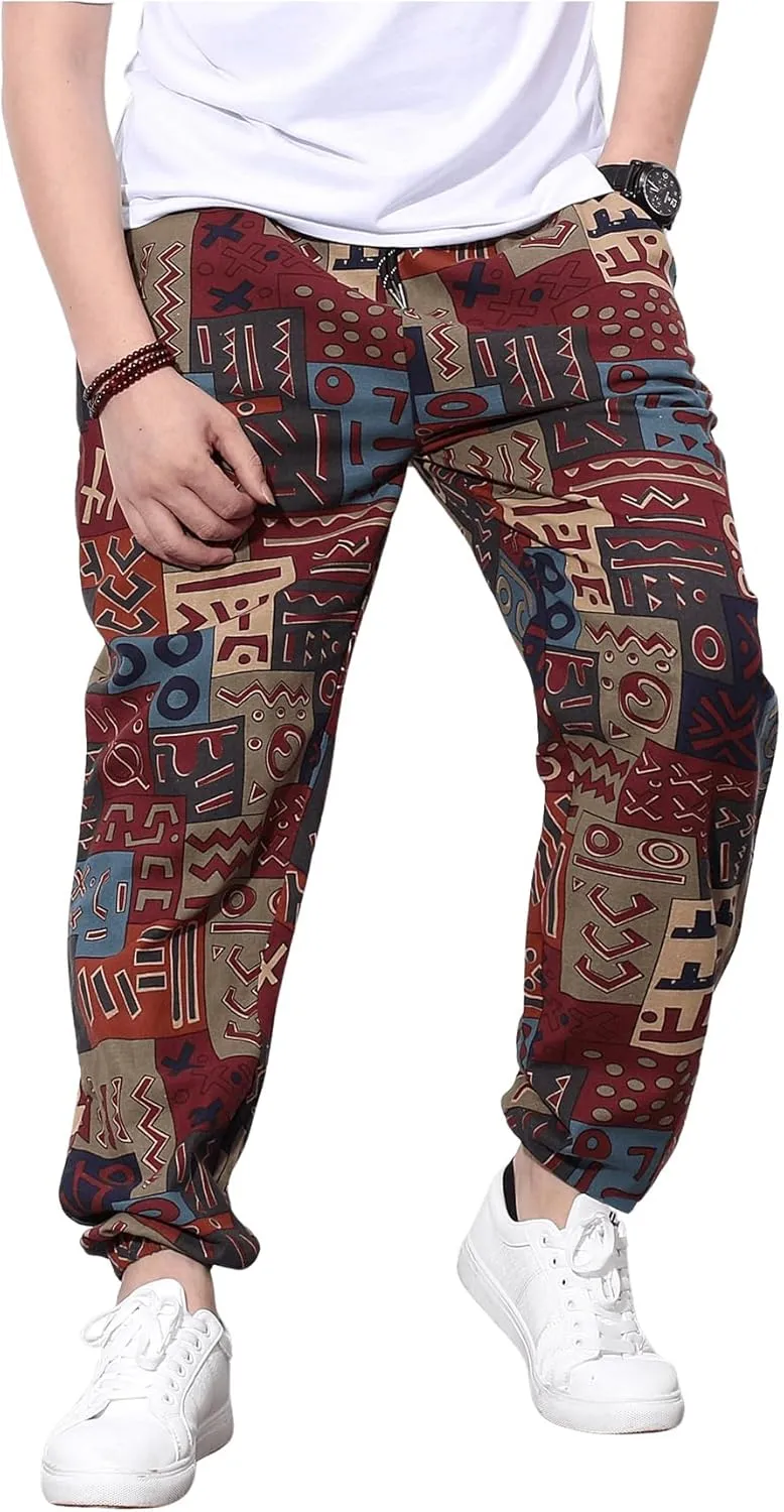 Verdusa Men's Letter Print Jogger Pants Drawstring Waist Trousers with Pockets