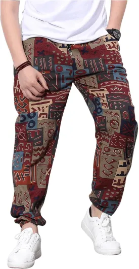 Verdusa Men's Letter Print Jogger Pants Drawstring Waist Trousers with Pockets