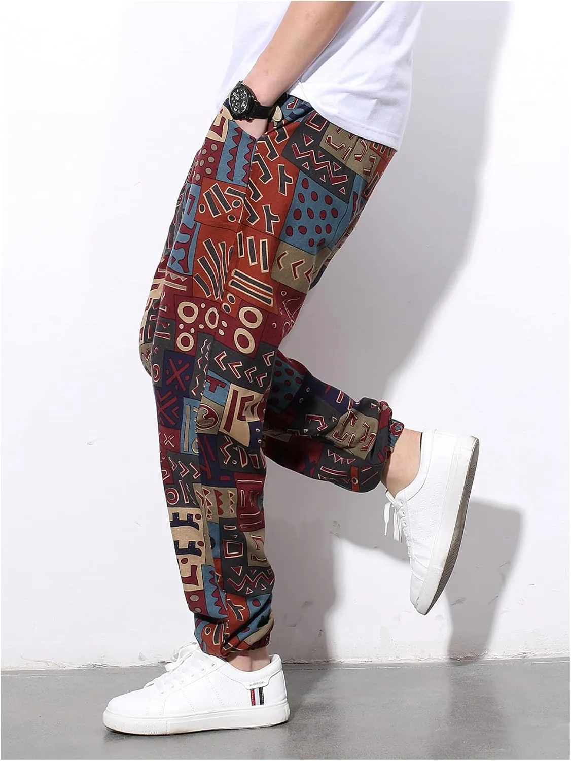 Verdusa Men's Letter Print Jogger Pants Drawstring Waist Trousers with Pockets