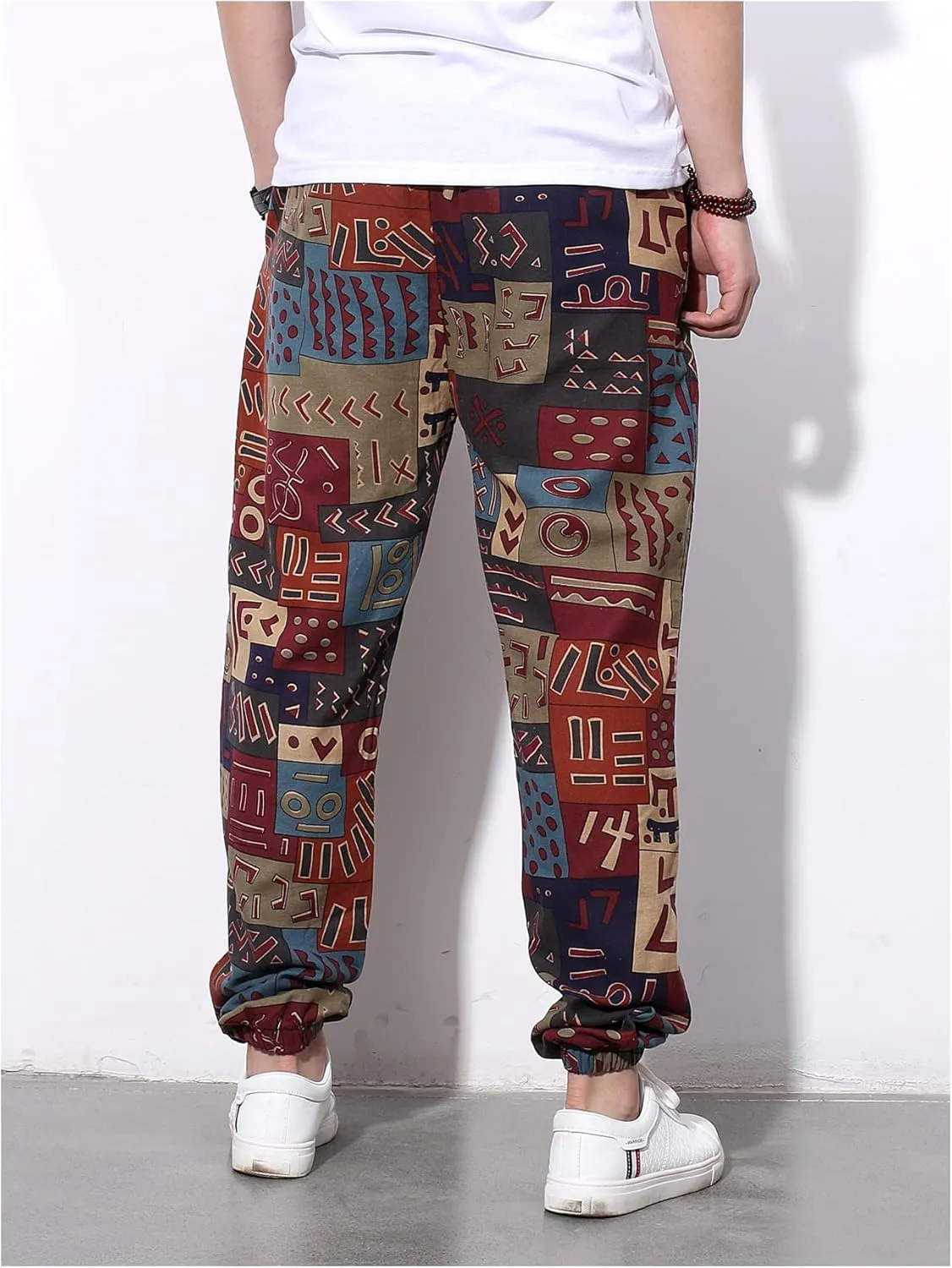 Verdusa Men's Letter Print Jogger Pants Drawstring Waist Trousers with Pockets