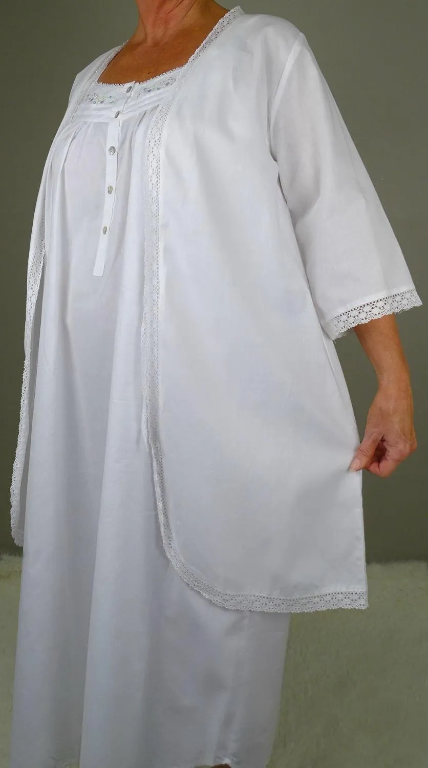 Victoriana Bonnie Organic Cotton Short Housecoat, White (084)