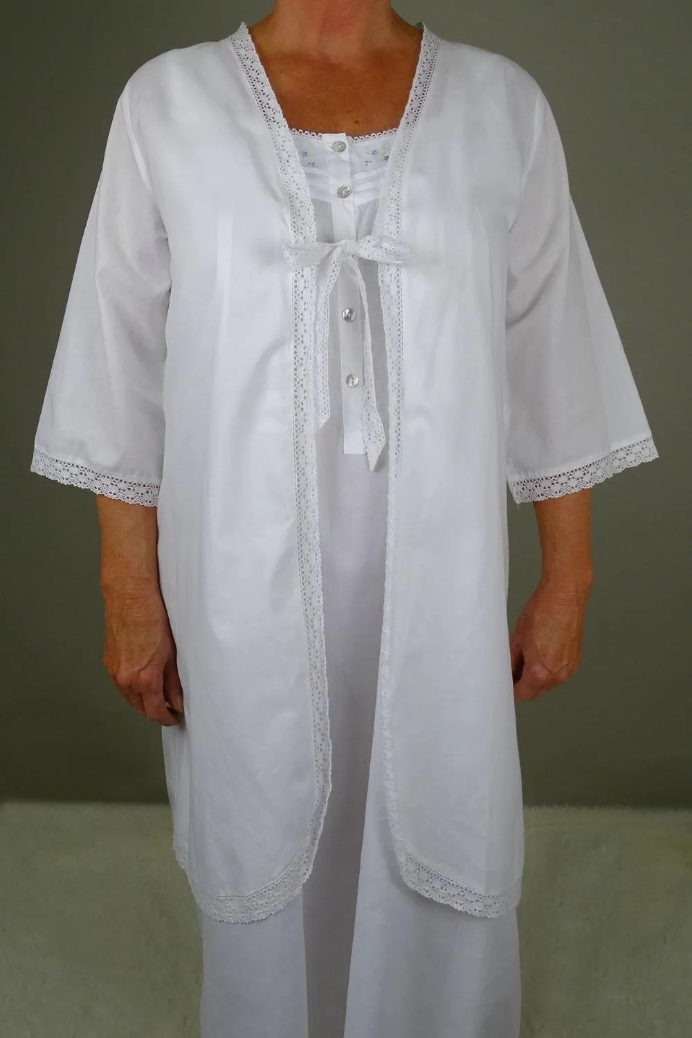 Victoriana Bonnie Organic Cotton Short Housecoat, White (084)
