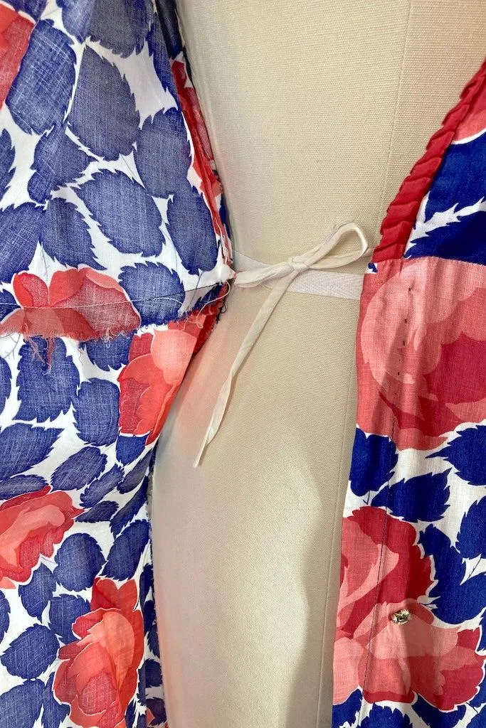 Vintage 1930s Blue & Pink Cotton Robe Housecoat