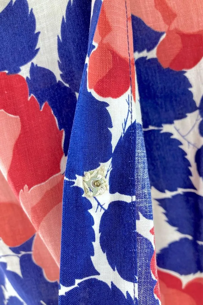 Vintage 1930s Blue & Pink Cotton Robe Housecoat