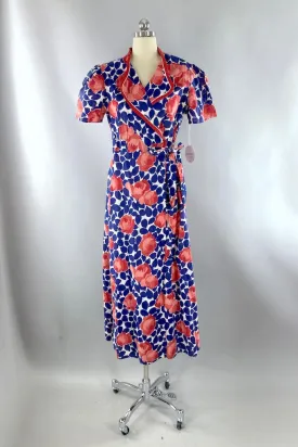 Vintage 1930s Blue & Pink Cotton Robe Housecoat