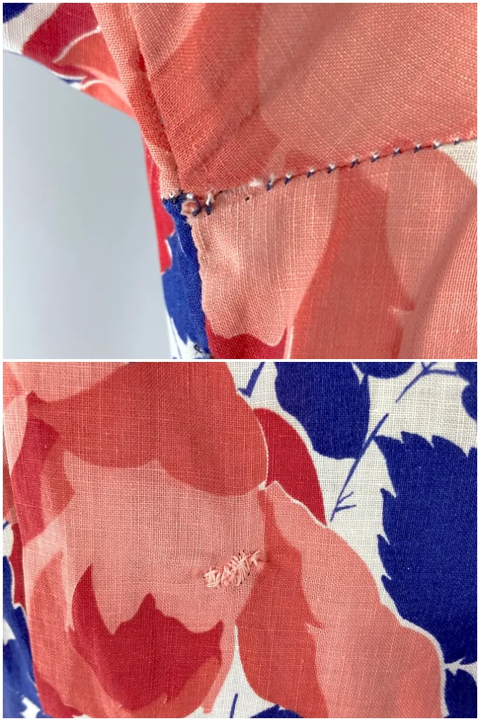 Vintage 1930s Blue & Pink Cotton Robe Housecoat