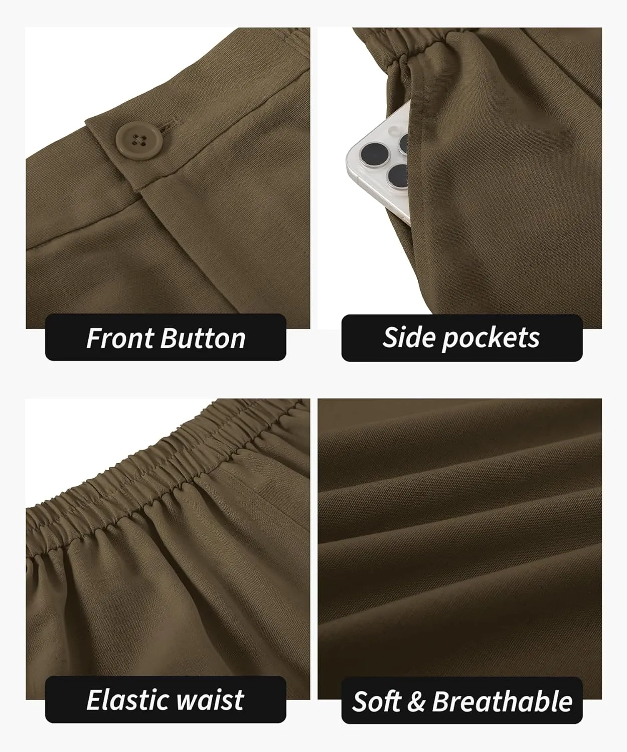 Womens Casual Linen High Waist Wide Leg Pants Palazzo Boho Flowy Beach Vacation Lounge Trousers with Pockets