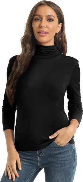 Women's Casual Long Sleeve Turtleneck Tops Slim Fitted Lightweight Base Layer Shirts